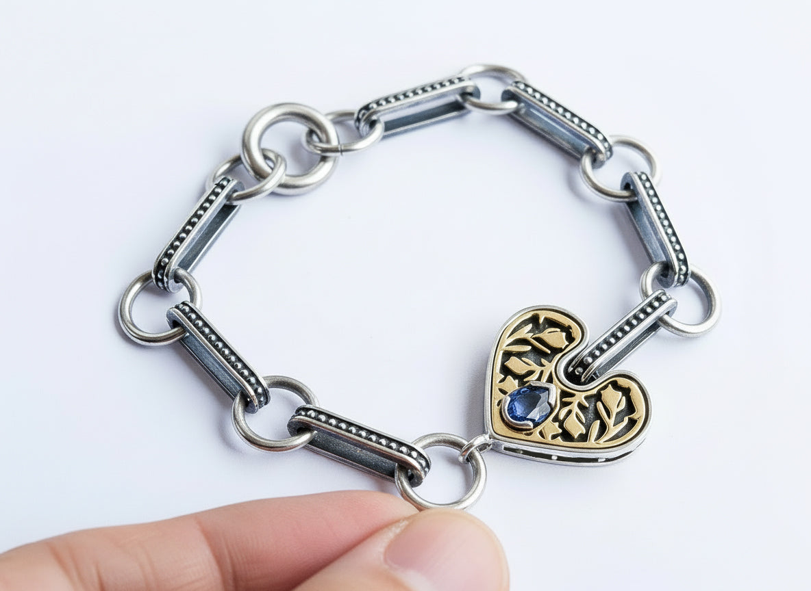 Ace of Heart Iolite Bracelet in Silver & 14k Gold