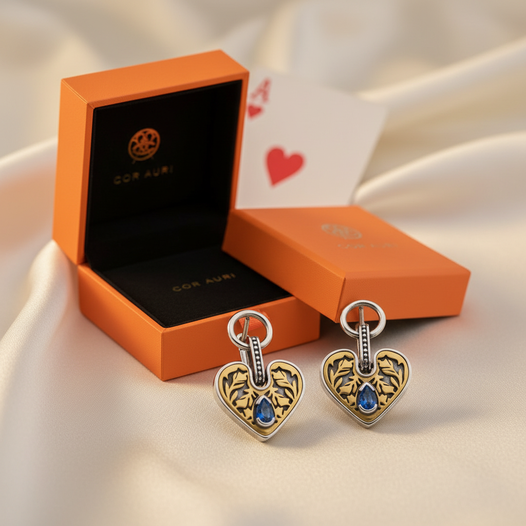 Ace of Heart Iolite Earrings in Silver & 14k Gold