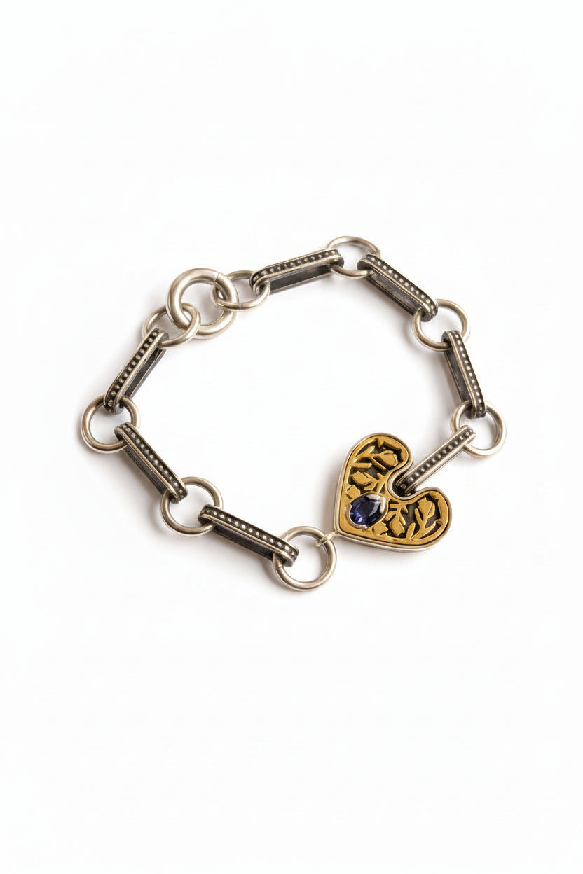 Ace of Heart Iolite Bracelet in Silver & 14k Gold