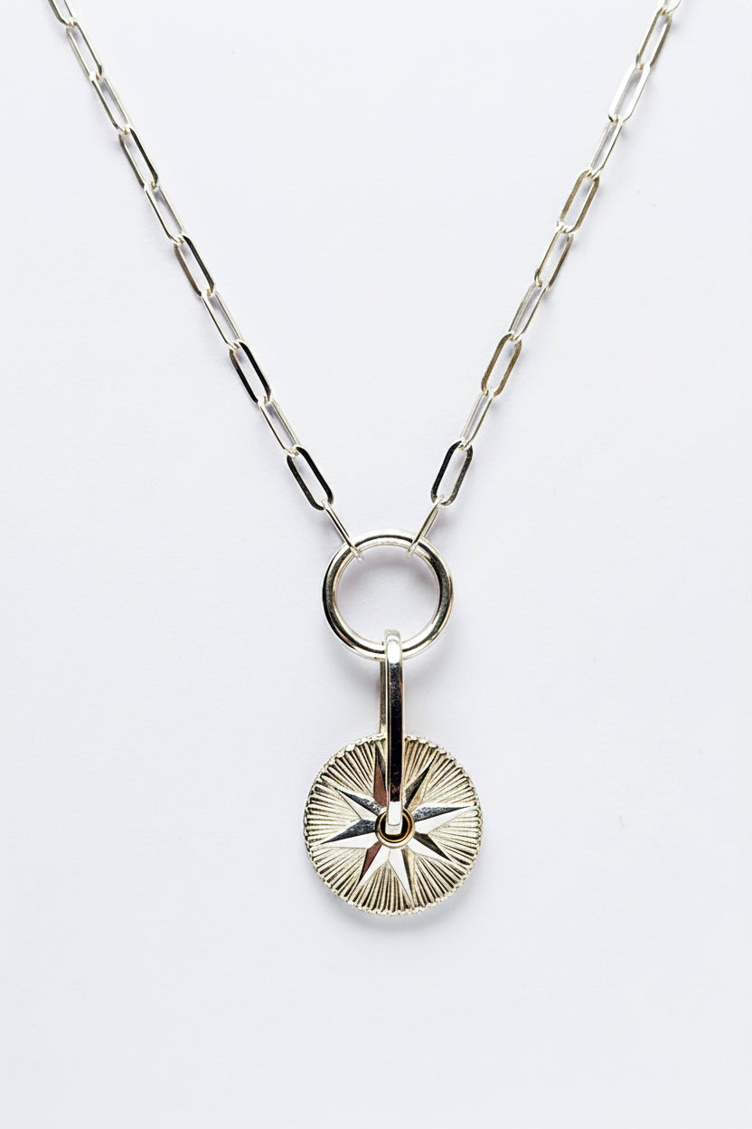 Compass Pendant Necklace in Sterling Silver