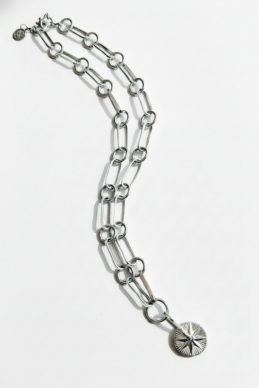 Large-Link Compass Necklace in Sterling Silver