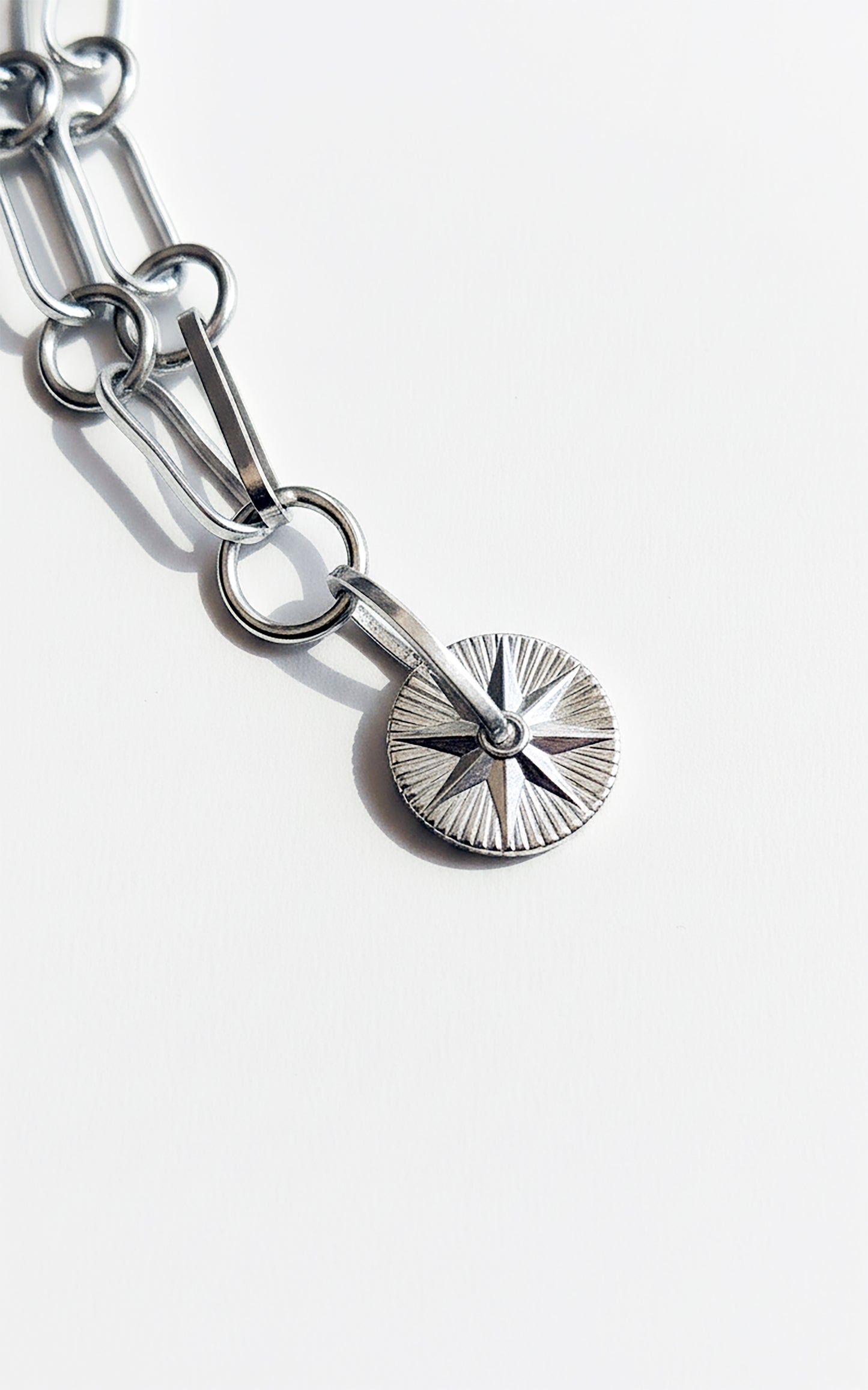 Large-Link Compass Necklace in Sterling Silver
