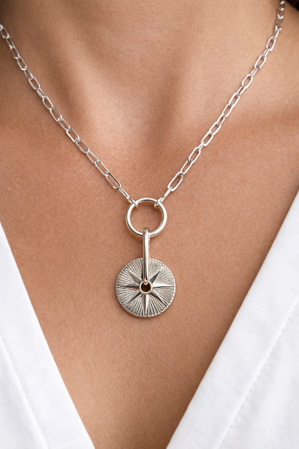 Compass Pendant Necklace in Sterling Silver